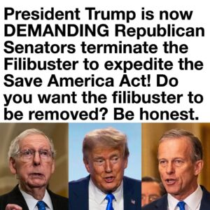 BOOM! President Trump is demanding Republican Senators terminate the filibuster to expedite the Save America Act.